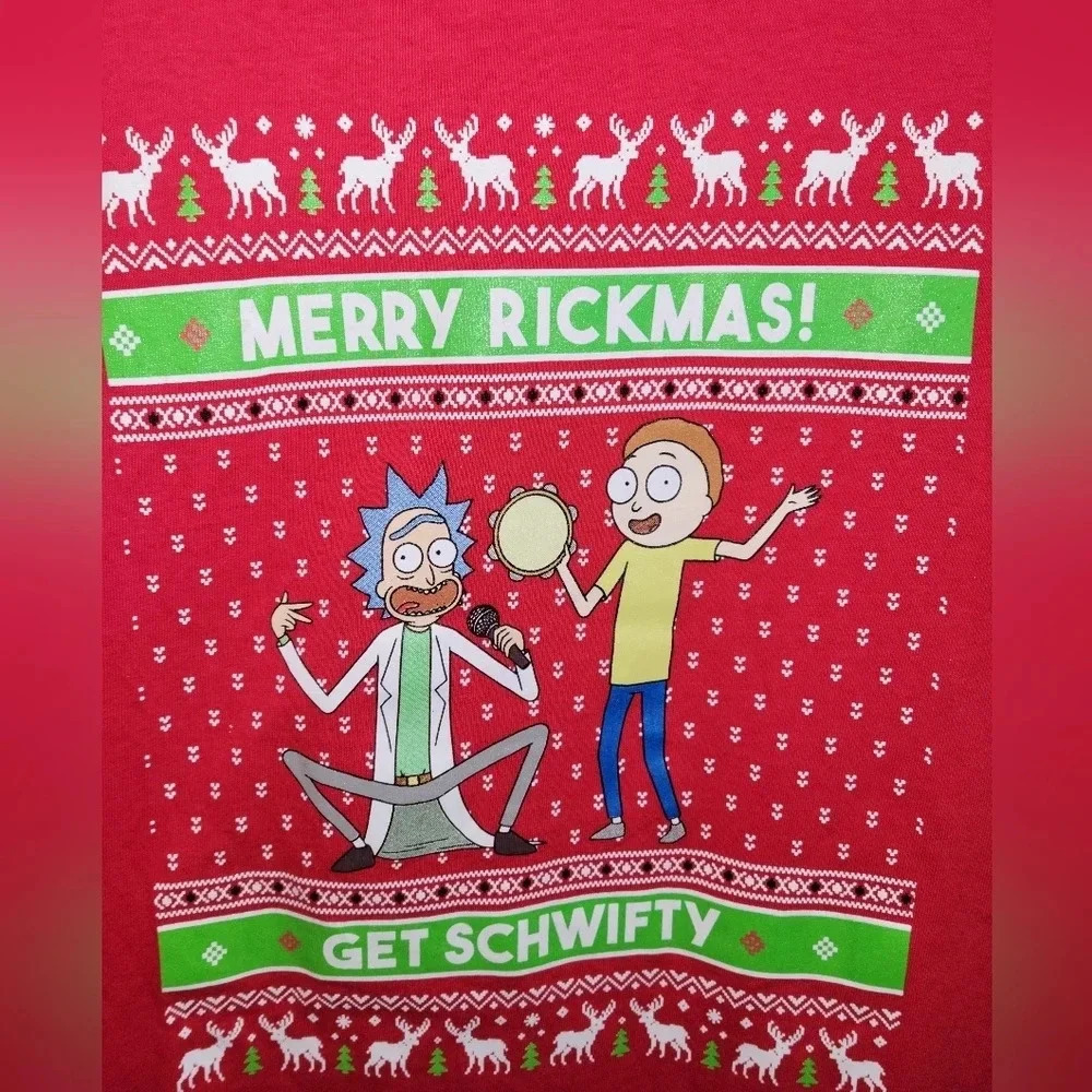 Merry Rickmas  Get Schwifty Red T-shirt Medium